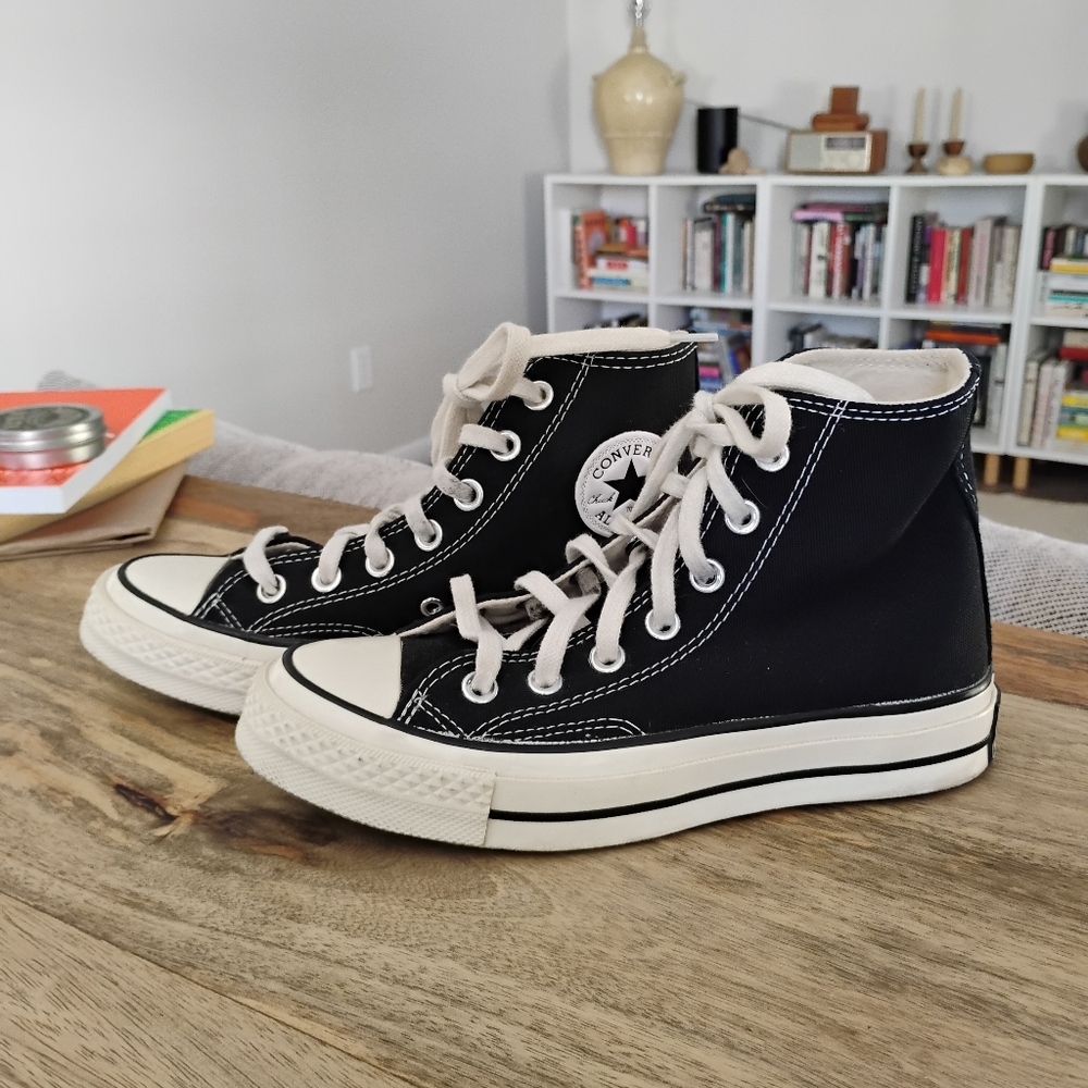 EUC Converse All Stars- Chuck 70 Canvas Hightops- Women's Size 5, Black/Egret - Picture 5 of 7